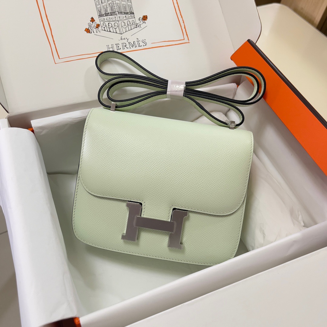 Hermes Constance 18 Mini Shoulder Bag In Pale Green Epsom Leather